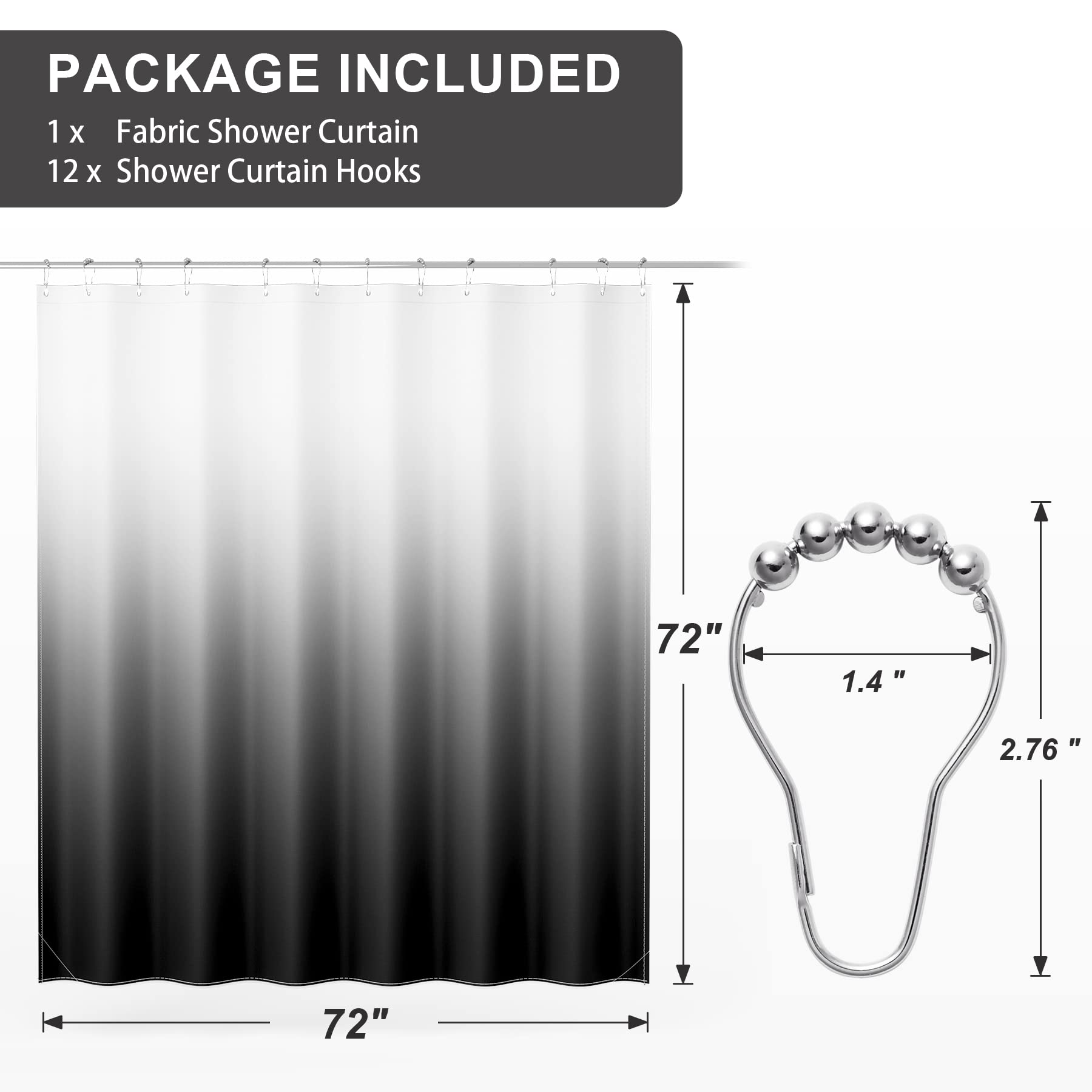 Foto 3 pulgar | Cortina de Ducha AmazerBath de Tela Negra Degradada 180 x 180 cm con Capucha - Venta Internacional