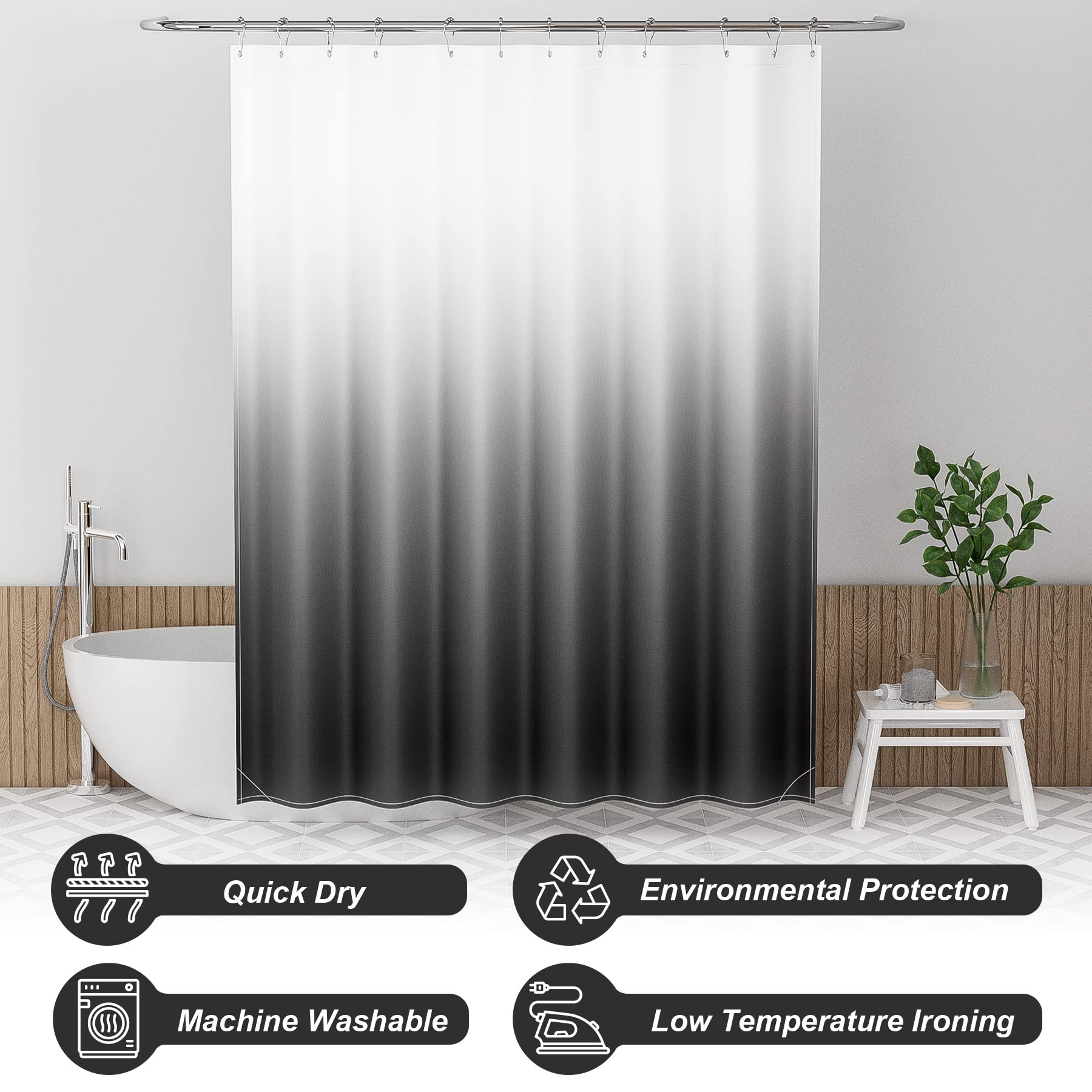 Foto 5 pulgar | Cortina de Ducha AmazerBath de Tela Negra Degradada 180 x 180 cm con Capucha - Venta Internacional