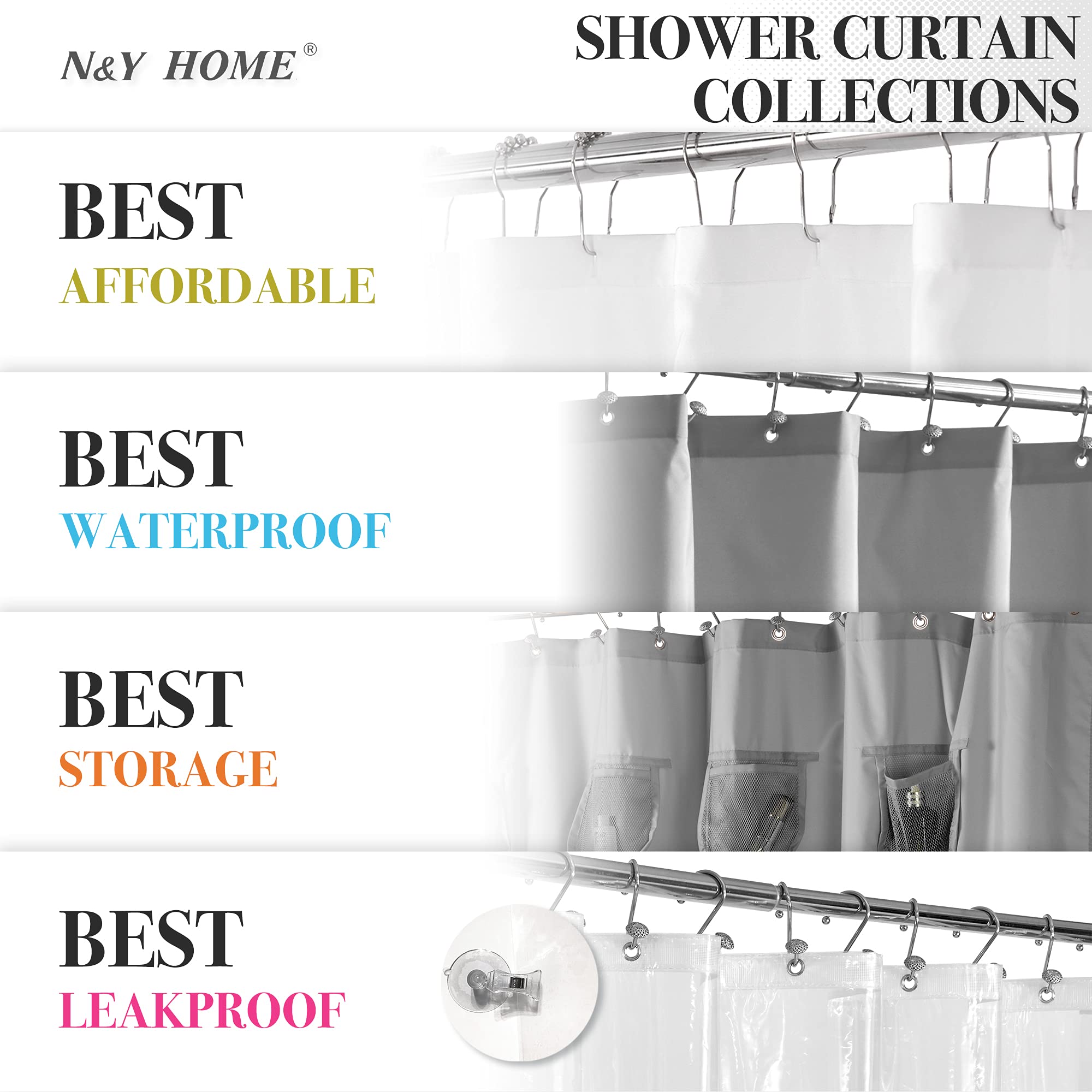 Foto 7 | Juego de Cortinas de Ducha N&Y Home Waffle Weave 180 x 180 cm Blancas - Venta Internacional