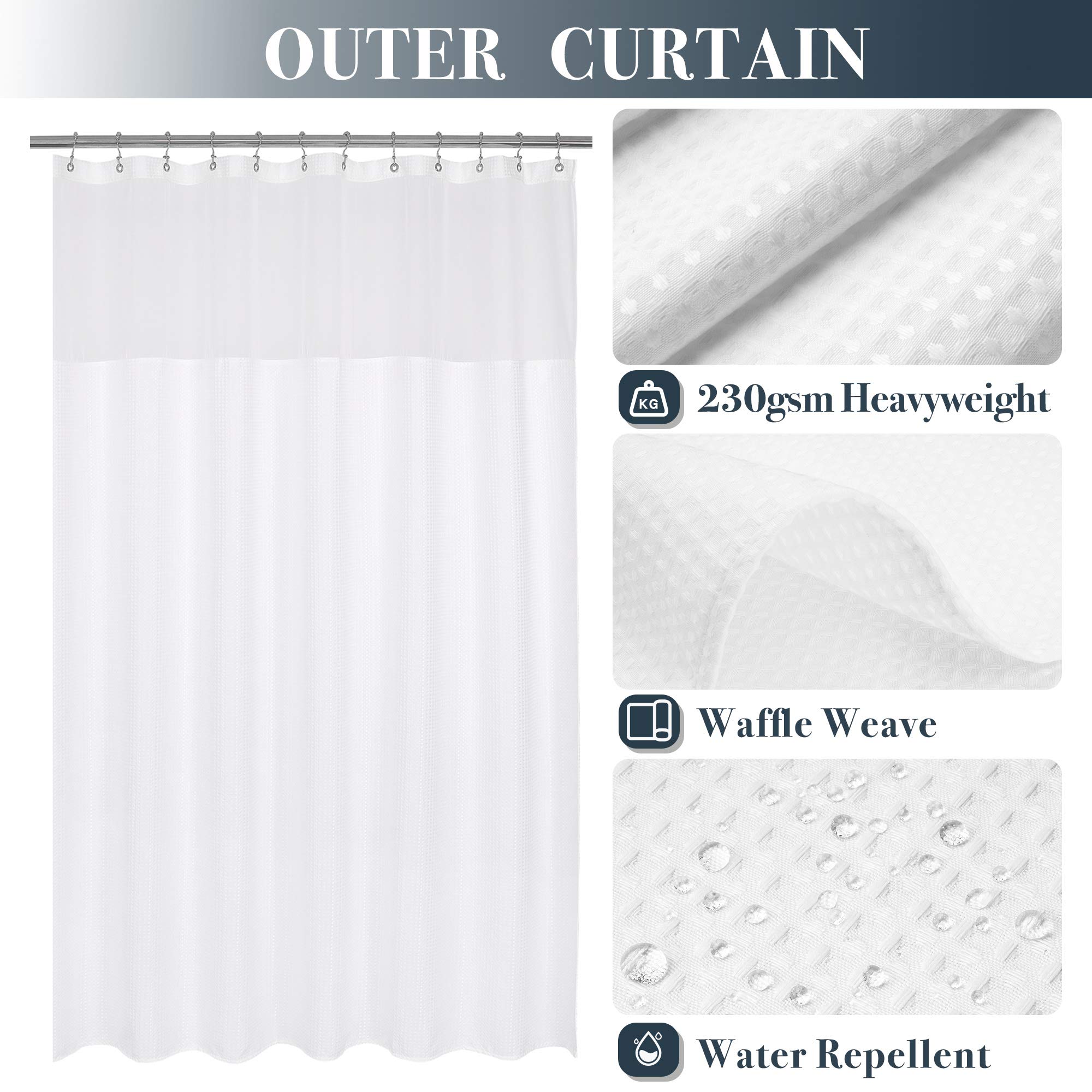 Foto 3 pulgar | Cortina de Ducha N&Y Home Waffle Weave Blanco 180 x 180 cm con Forro - Venta Internacional