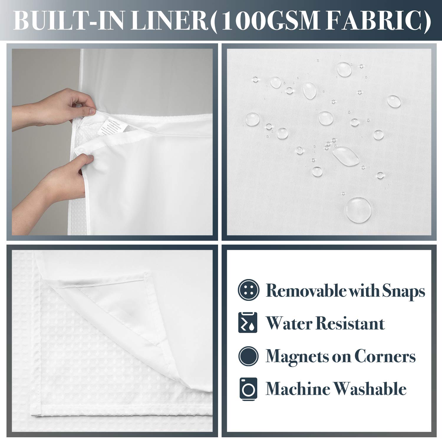 Foto 4 pulgar | Cortina de Ducha N&Y Home Waffle Weave Blanco 180 x 180 cm con Forro - Venta Internacional