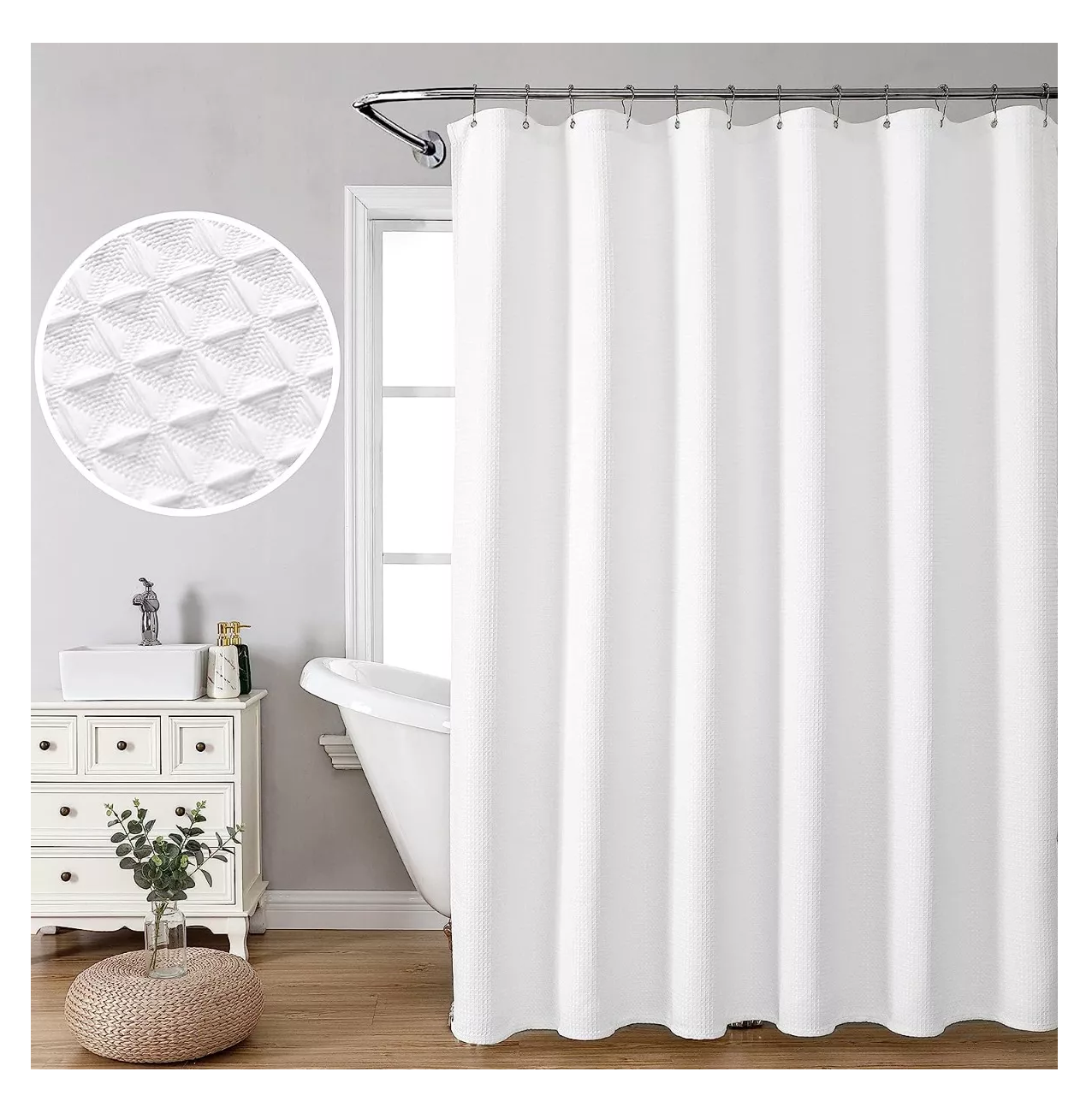 Foto 6 pulgar | Cortina De Baño De Tela 180 Cm X 180 Cm Impermeable Blanco