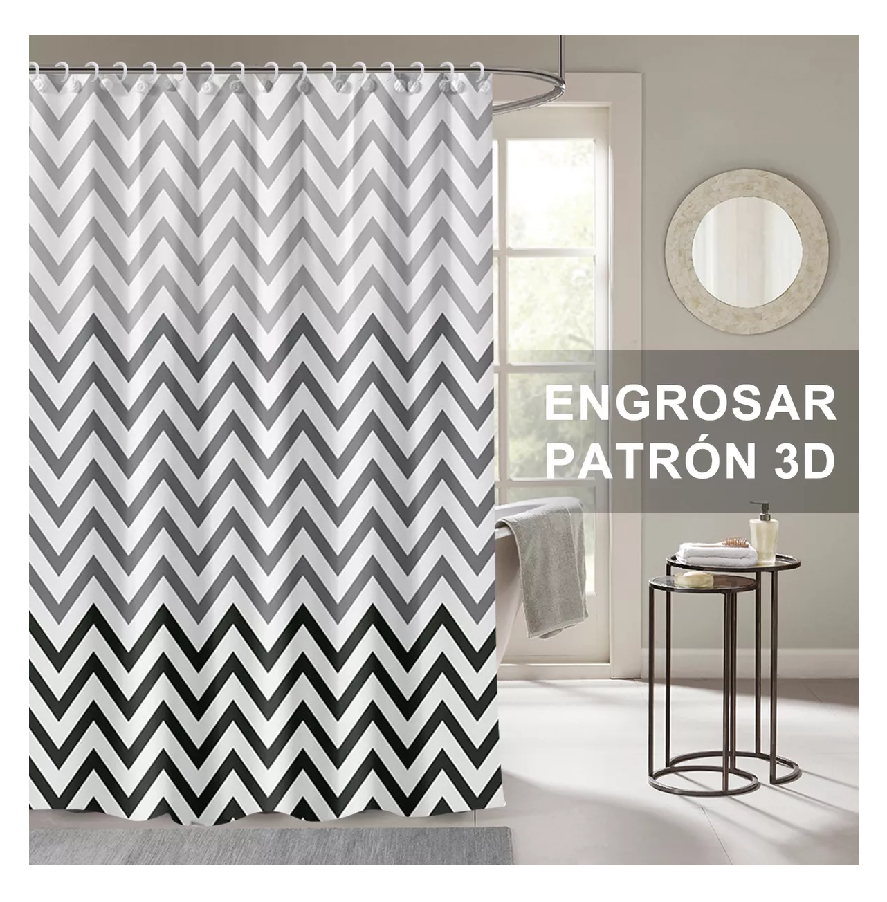 Foto 4 pulgar | Cortinas De Baño Impermeable Antimoho Poliester, 12 Ganchos Enrejado