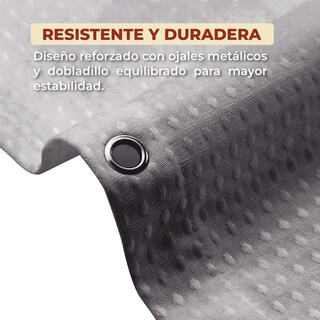 Foto 4 | Cortina de Baño con Tejido de Gofre 200 x 200 cm Gris + Ganchos Acero Inoxidable