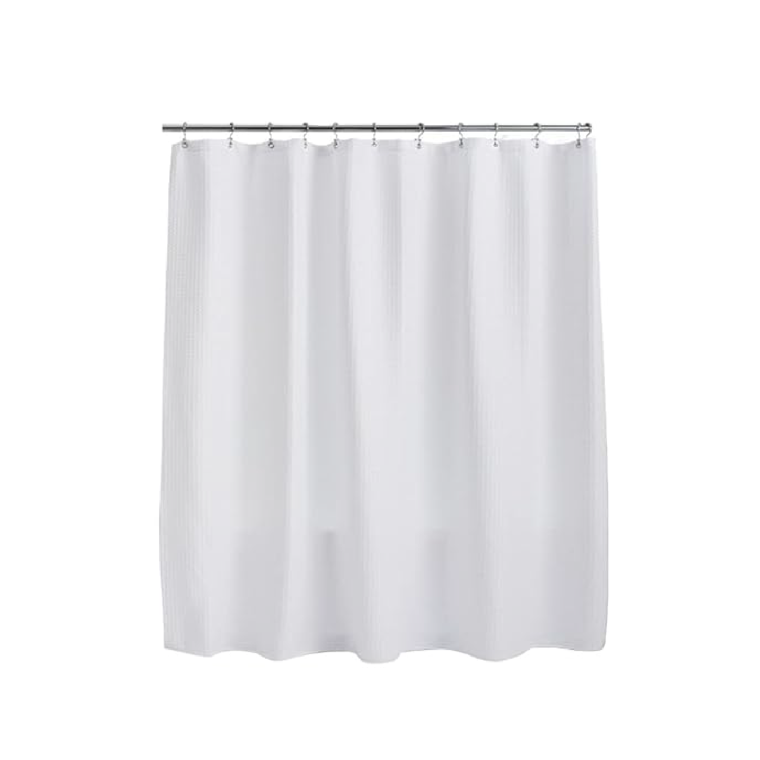 Cortina de Baño con Tejido de Gofre 200 X 200 cm Blanco + Ganchos Acero Inoxidable