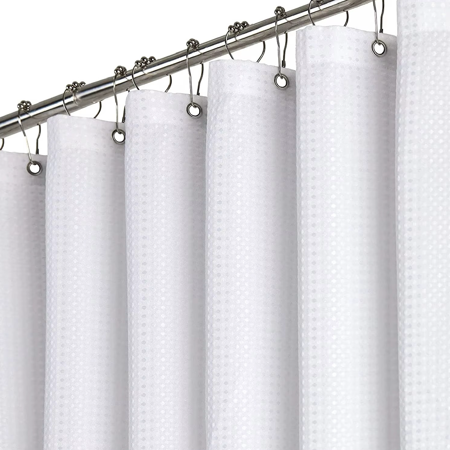 Foto 3 pulgar | Cortina de Baño con Tejido de Gofre 200 X 200 cm Blanco + Ganchos Acero Inoxidable