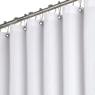 Foto 2 | Cortina de Baño con Tejido de Gofre 200 X 200 cm Blanco + Ganchos Acero Inoxidable