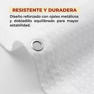Foto 3 | Cortina de Baño con Tejido de Gofre 200 X 200 cm Blanco + Ganchos Acero Inoxidable