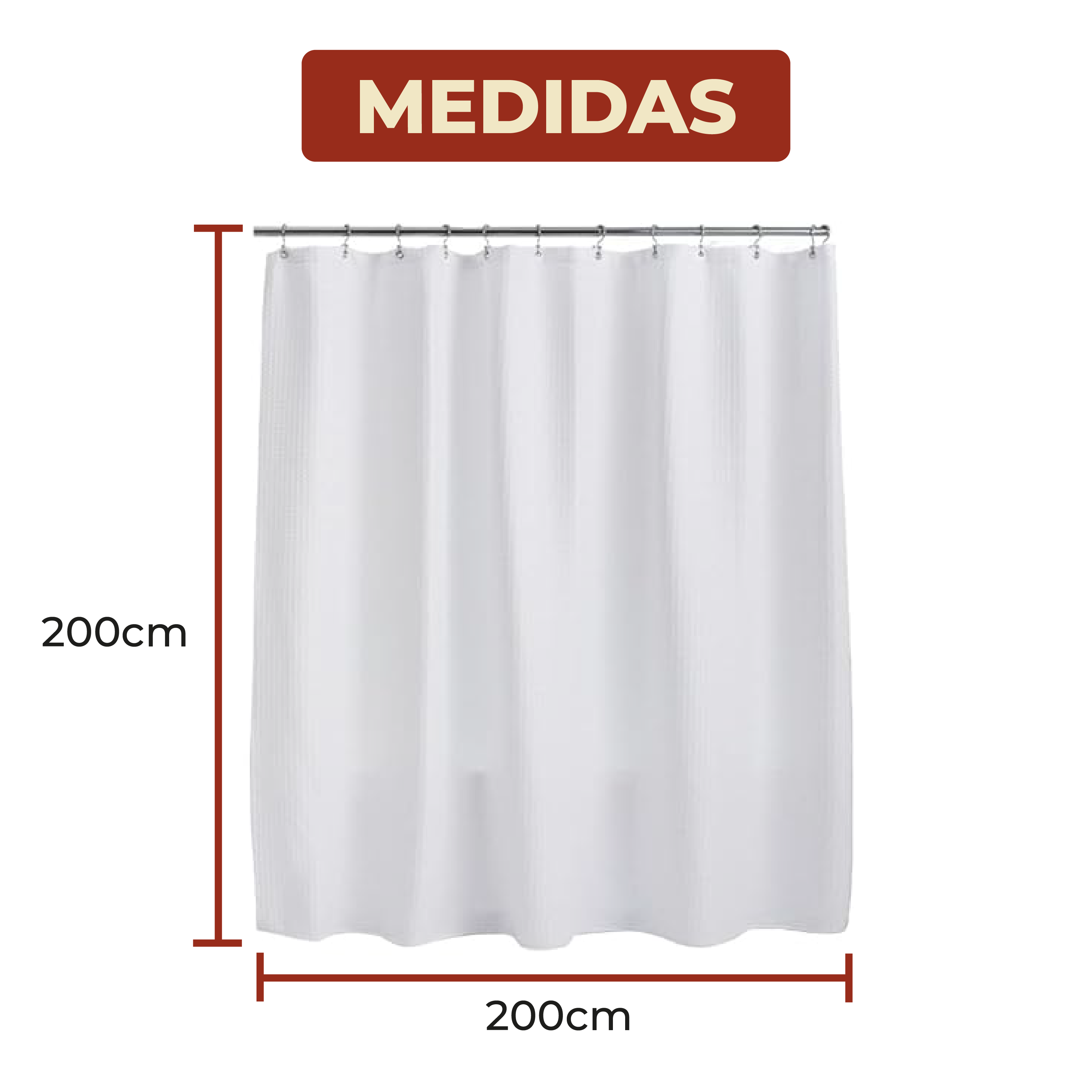 Foto 7 pulgar | Cortina de Baño con Tejido de Gofre 200 X 200 cm Blanco + Ganchos Acero Inoxidable