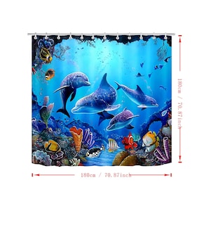 Foto 2 | Cortina De Baño Lavable Tela Antihongo Impermeabl 180*180 Cm Estilo 3 Azul Delfines