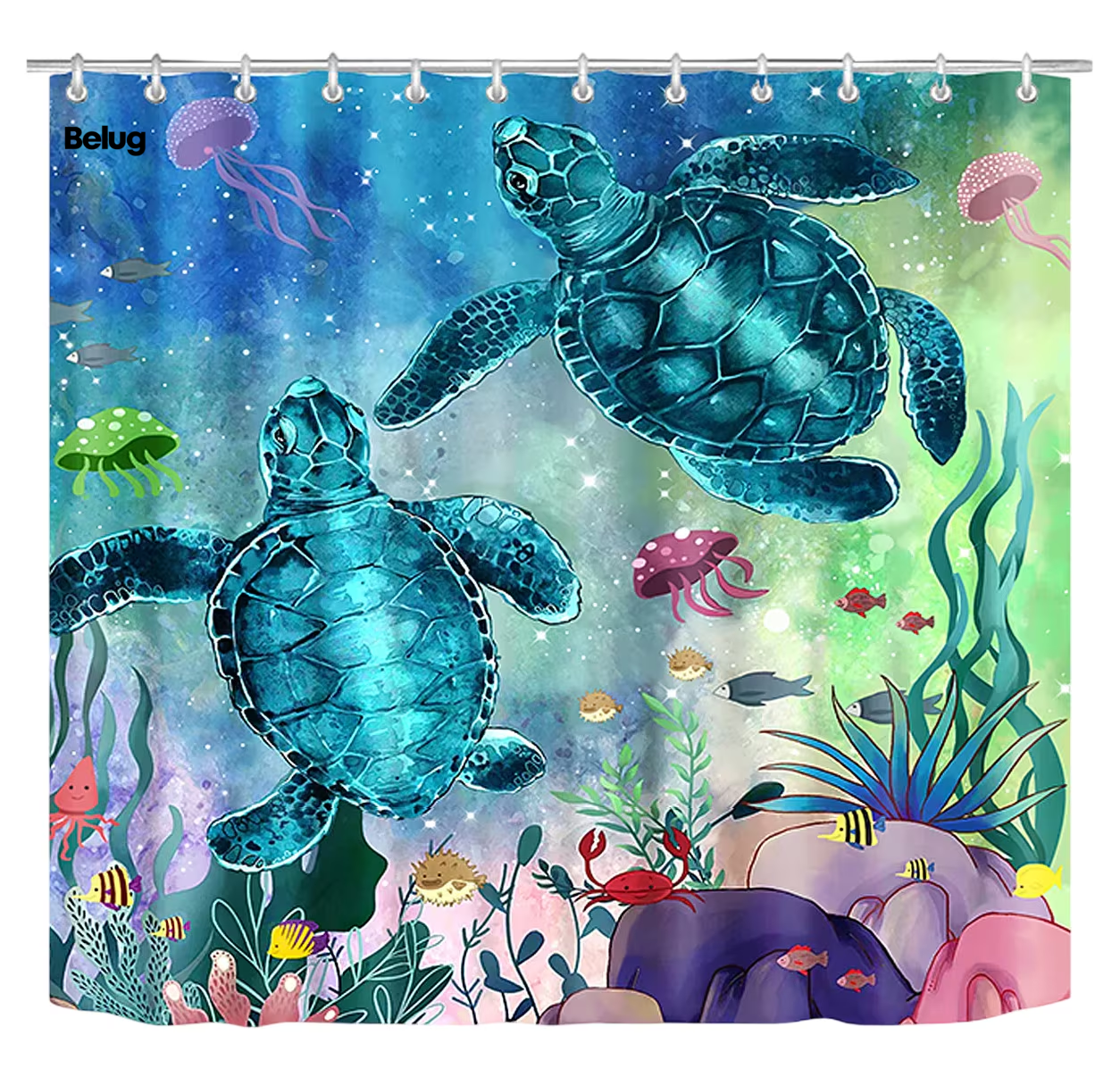 Foto 2 pulgar | Cortina De Baño Lavable Tela Antihongo Impermeabl 180*180 Cm Estilo 8 Azul 2 Tortugas