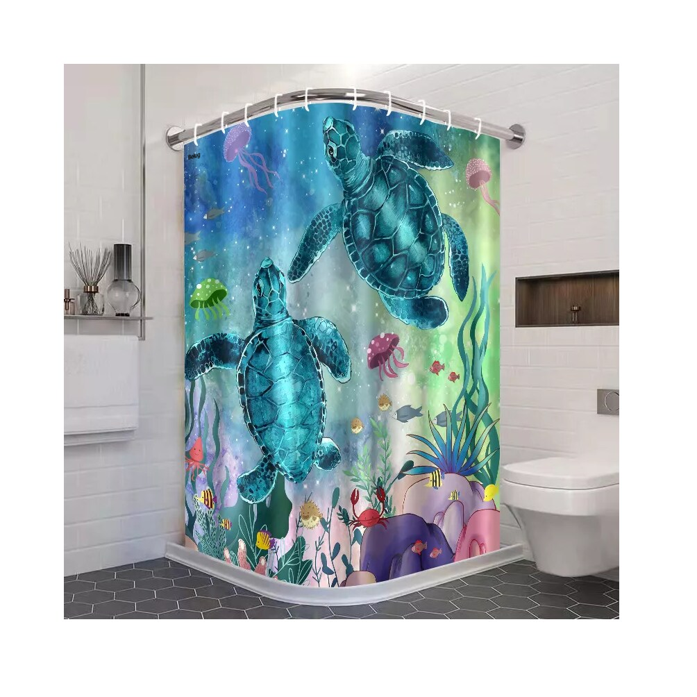 Foto 3 pulgar | Cortina De Baño Lavable Tela Antihongo Impermeabl 180*180 Cm Estilo 8 Azul 2 Tortugas