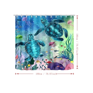 Foto 3 | Cortina De Baño Lavable Tela Antihongo Impermeabl 180*180 Cm Estilo 8 Azul 2 Tortugas