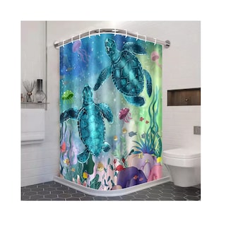 Foto 2 | Cortina De Baño Lavable Tela Antihongo Impermeabl 180*180 Cm Estilo 8 Azul 2 Tortugas