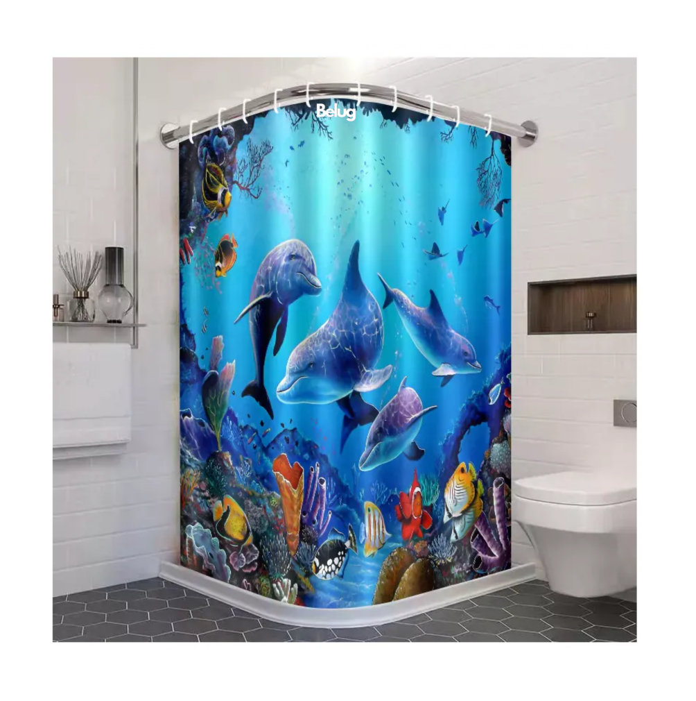 Foto 4 pulgar | Cortina De Baño Lavable Tela Antihongo Impermeabl 180*180 Cm Estilo 3 Azul Delfines