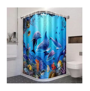 Foto 3 | Cortina De Baño Lavable Tela Antihongo Impermeabl 180*180 Cm Estilo 3 Azul Delfines