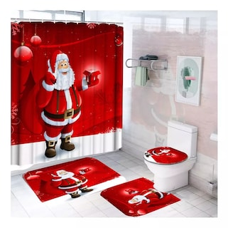 Foto 2 | Juegos De Baño Navideños Cortina De Ducha Impermeable Fundas Rojo Santa