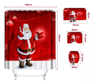 Foto 3 | Juegos De Baño Navideños Cortina De Ducha Impermeable Fundas Rojo Santa