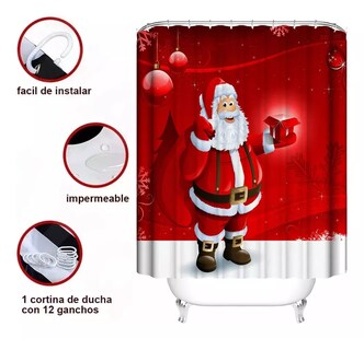 Foto 4 | Juegos De Baño Navideños Cortina De Ducha Impermeable Fundas Rojo Santa