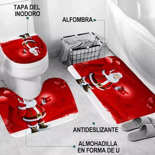 Foto 5 | Juegos De Baño Navideños Cortina De Ducha Impermeable Fundas Rojo Santa
