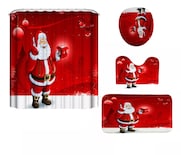 Juegos De Baño Navideños Cortina De Ducha Impermeable Fundas Rojo Santa