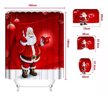 Foto 3 | Juegos De Baño Navideños Cortina De Ducha Impermeable Fundas Rojo Santa