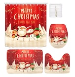Juego De Baño Navideñas Cortina De Ducha Impermeable Fundas Rojo Merry Chistmas