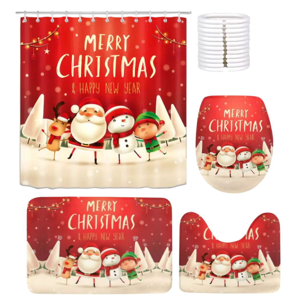 Foto 1 | Juego De Baño Navideñas Cortina De Ducha Impermeable Fundas Rojo Merry Chistmas