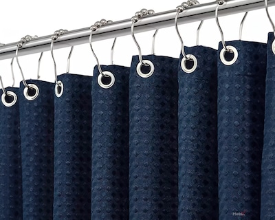 Foto 2 | Cortina De Baño Con Tejido De Gofre 180 X 180 Cm Color Azul + Ganchos Acero Inoxidable