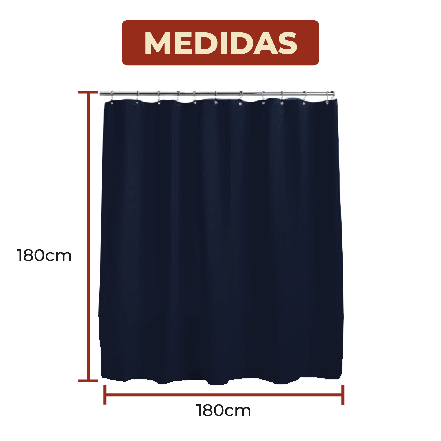 Foto 8 | Cortina De Baño Con Tejido De Gofre 180 X 180 Cm Color Azul + Ganchos Acero Inoxidable