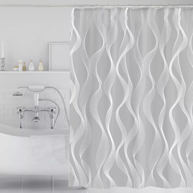 Foto 3 pulgar | Cortina De Baño 220 X 200 Cm + Ganchos Con Diseño Rayas