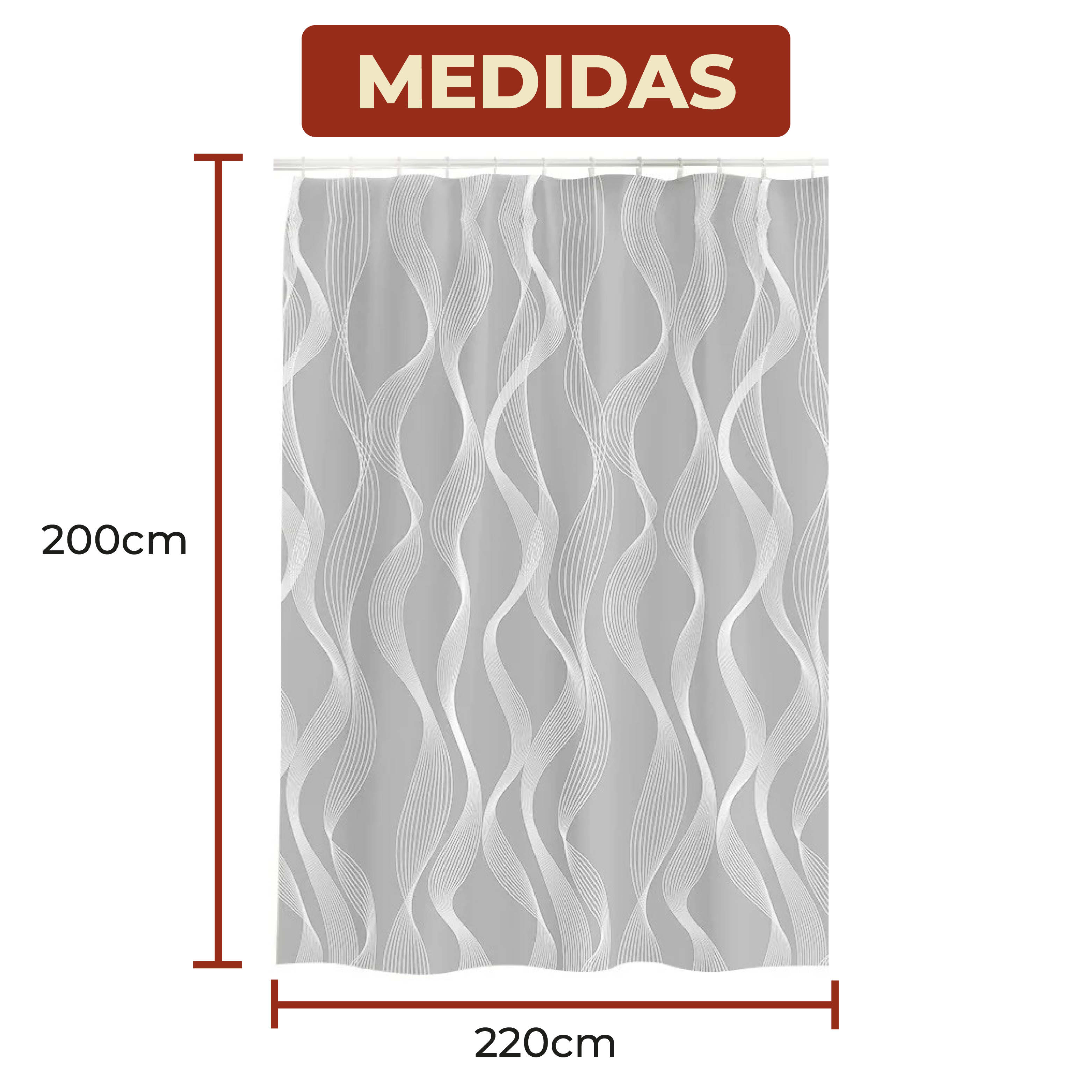 Foto 8 pulgar | Cortina De Baño 220 X 200 Cm + Ganchos Con Diseño Rayas