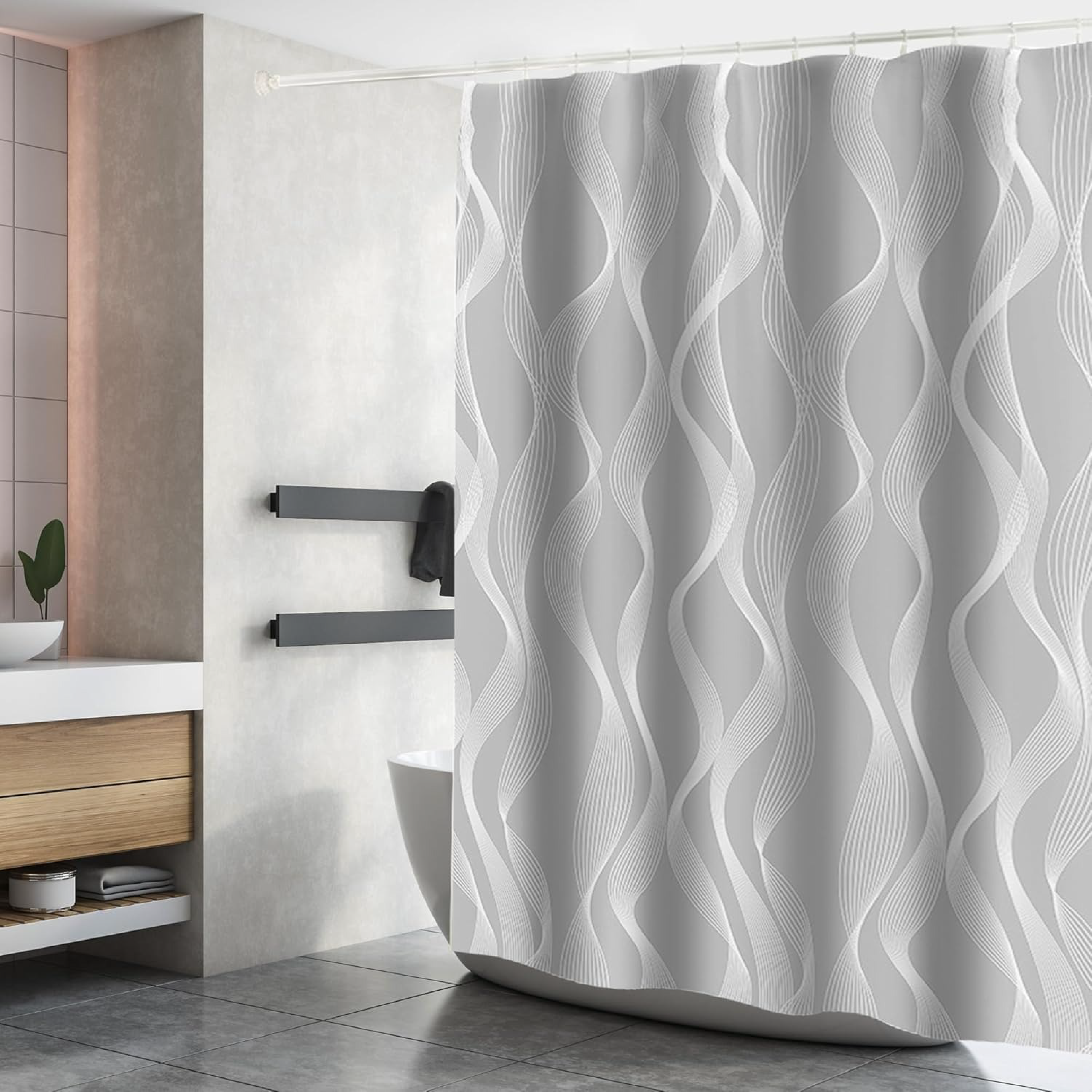Foto 9 pulgar | Cortina De Baño 220 X 200 Cm + Ganchos Con Diseño Rayas