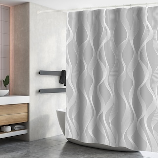 Foto 8 | Cortina De Baño 220 X 200 Cm + Ganchos Con Diseño Rayas