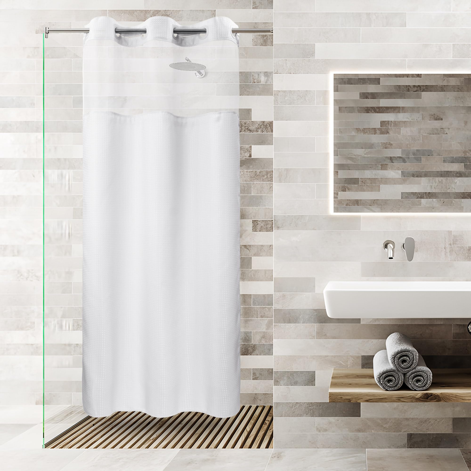 Foto 2 pulgar | Cortina De Ducha River Dream Dotted Waffle Weave, 90 X 190 Cm, Color Blanco - Venta Internacional.