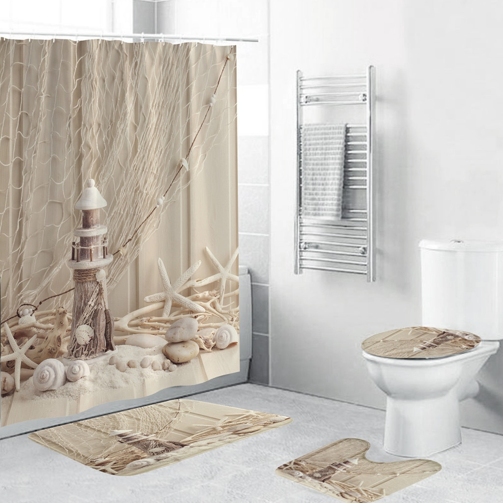 Foto 2 pulgar | Juego De Alfombrillas Antideslizantes Para Baño Con Cortina De Ducha, 4 Unidades, Poliéster - Venta Internacional.