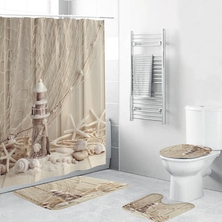 Foto 3 | Juego De Alfombrillas Antideslizantes Para Baño Con Cortina De Ducha, 4 Unidades, Poliéster - Venta Internacional.
