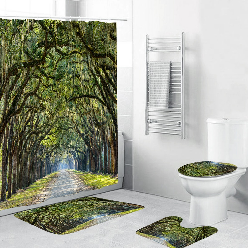 Foto 4 | Juego De Alfombrillas Antideslizantes Para Baño Con Cortina De Ducha, 4 Unidades, Poliéster - Venta Internacional.