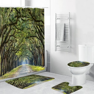 Foto 4 | Juego De Alfombrillas Antideslizantes Para Baño Con Cortina De Ducha, 4 Unidades, Poliéster - Venta Internacional.