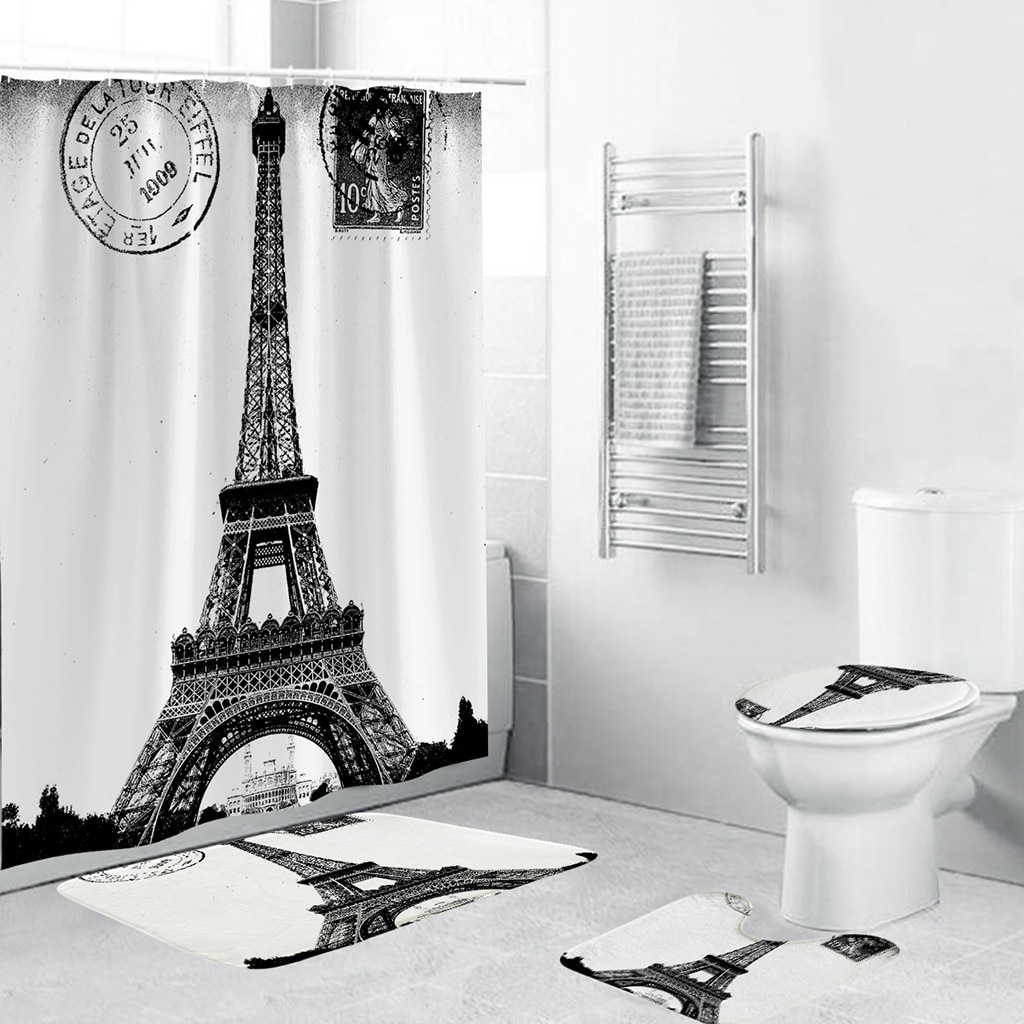 Foto 5 | Juego De Alfombrillas Antideslizantes Para Baño Con Cortina De Ducha, 4 Unidades, Poliéster - Venta Internacional.