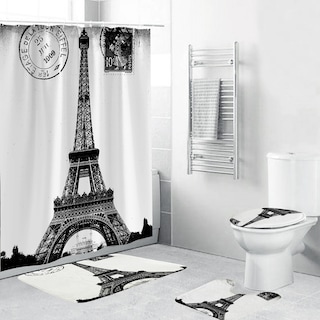 Foto 5 | Juego De Alfombrillas Antideslizantes Para Baño Con Cortina De Ducha, 4 Unidades, Poliéster - Venta Internacional.