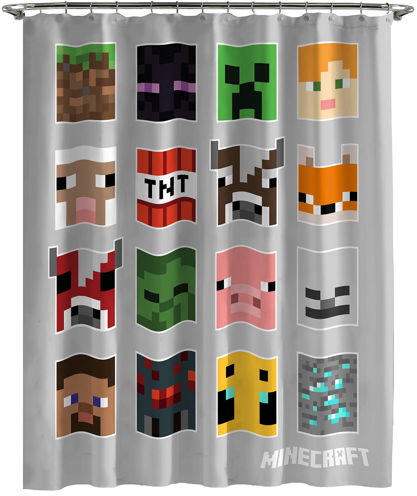 Foto 1 | Cortina De Ducha Jay Franco Minecraft Mobs & Blocks 180x180 Cm - Venta Internacional.
