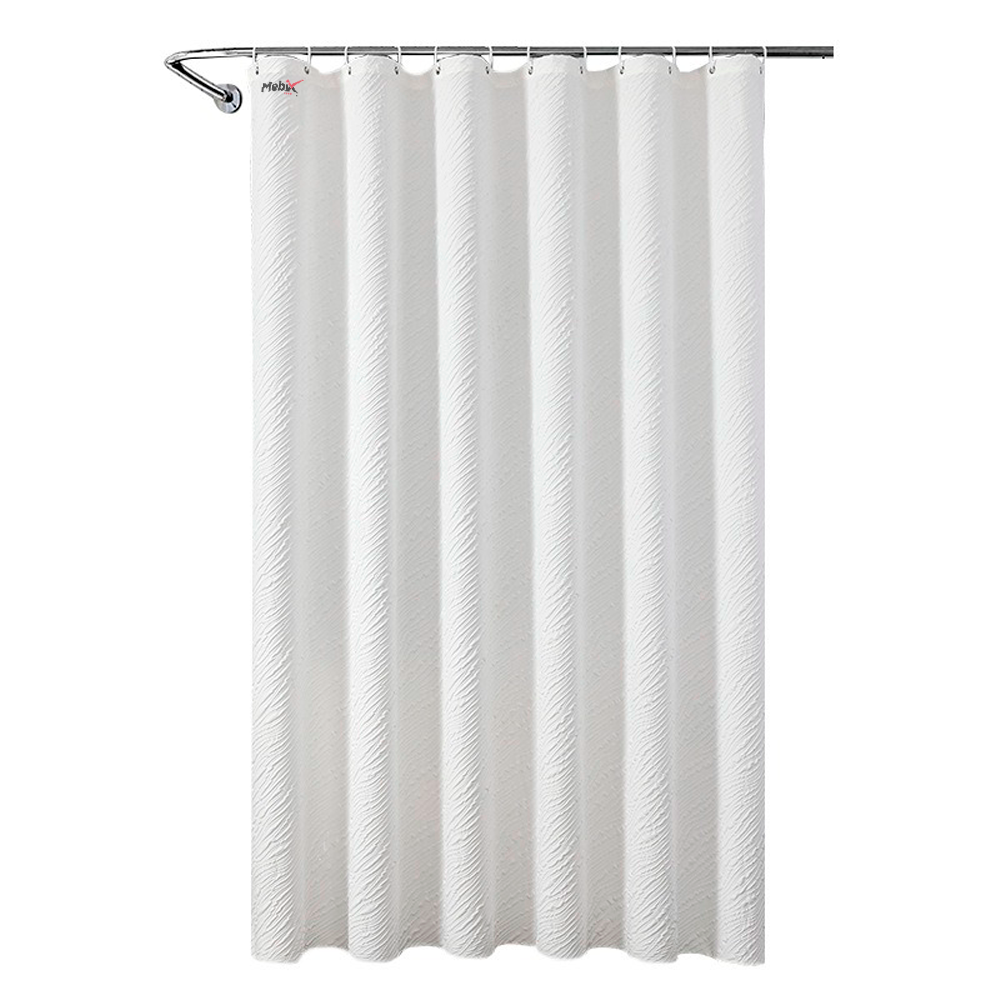 Cortina De Baño De Poliéster Premium 180 X 180 Cm Color Blanco + Ganchos Acero Inoxidable
