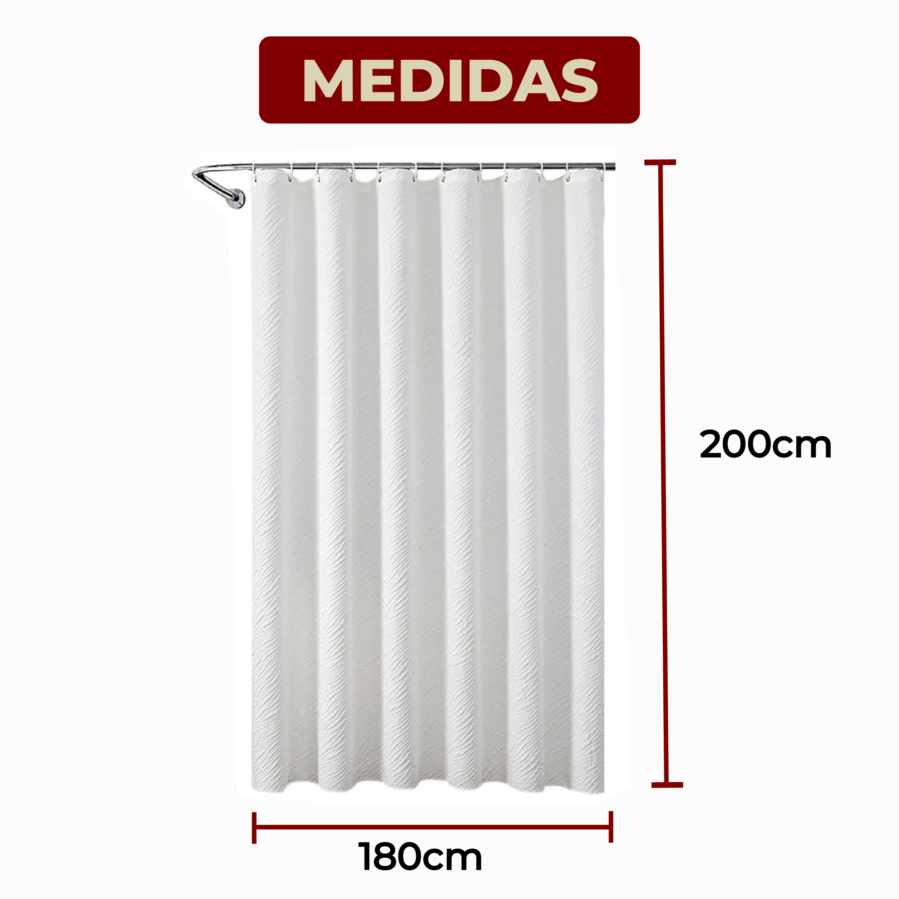 Foto 7 pulgar | Cortina De Baño De Poliéster Premium 180 X 180 Cm Color Blanco + Ganchos Acero Inoxidable