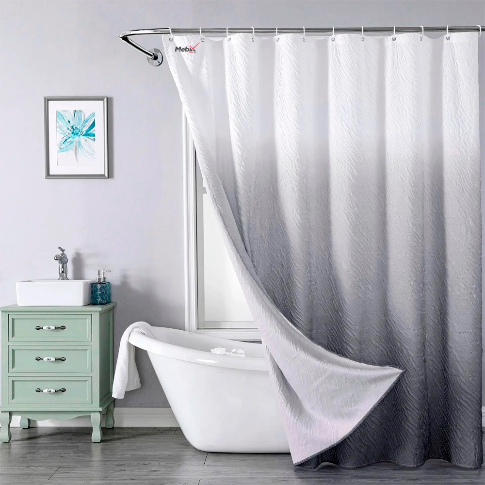 Cortina De Baño De Poliéster Premium 180 X 180 Cm Color Gris + Ganchos Acero Inoxidable