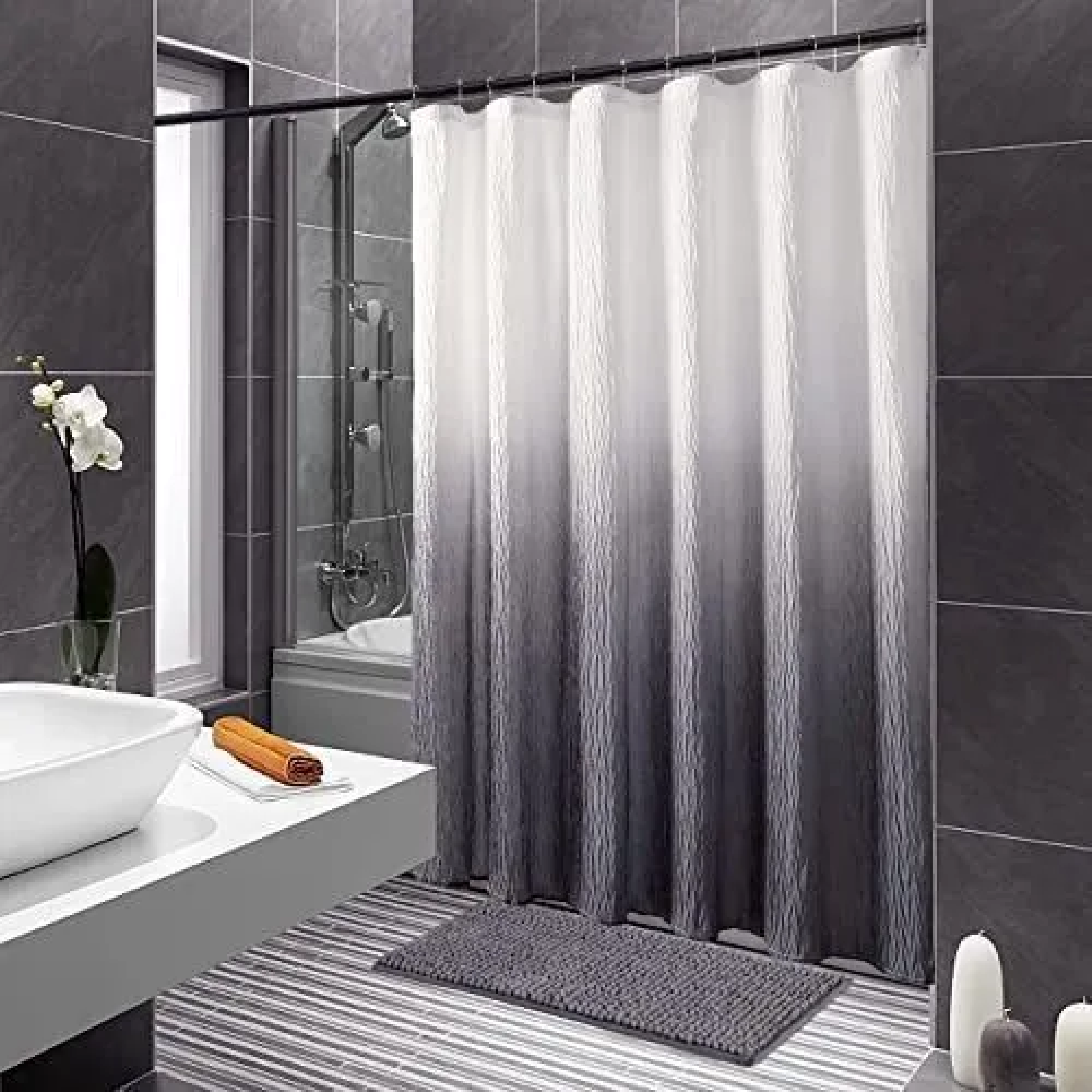 Foto 3 pulgar | Cortina De Baño De Poliéster Premium 180 X 180 Cm Color Gris + Ganchos Acero Inoxidable