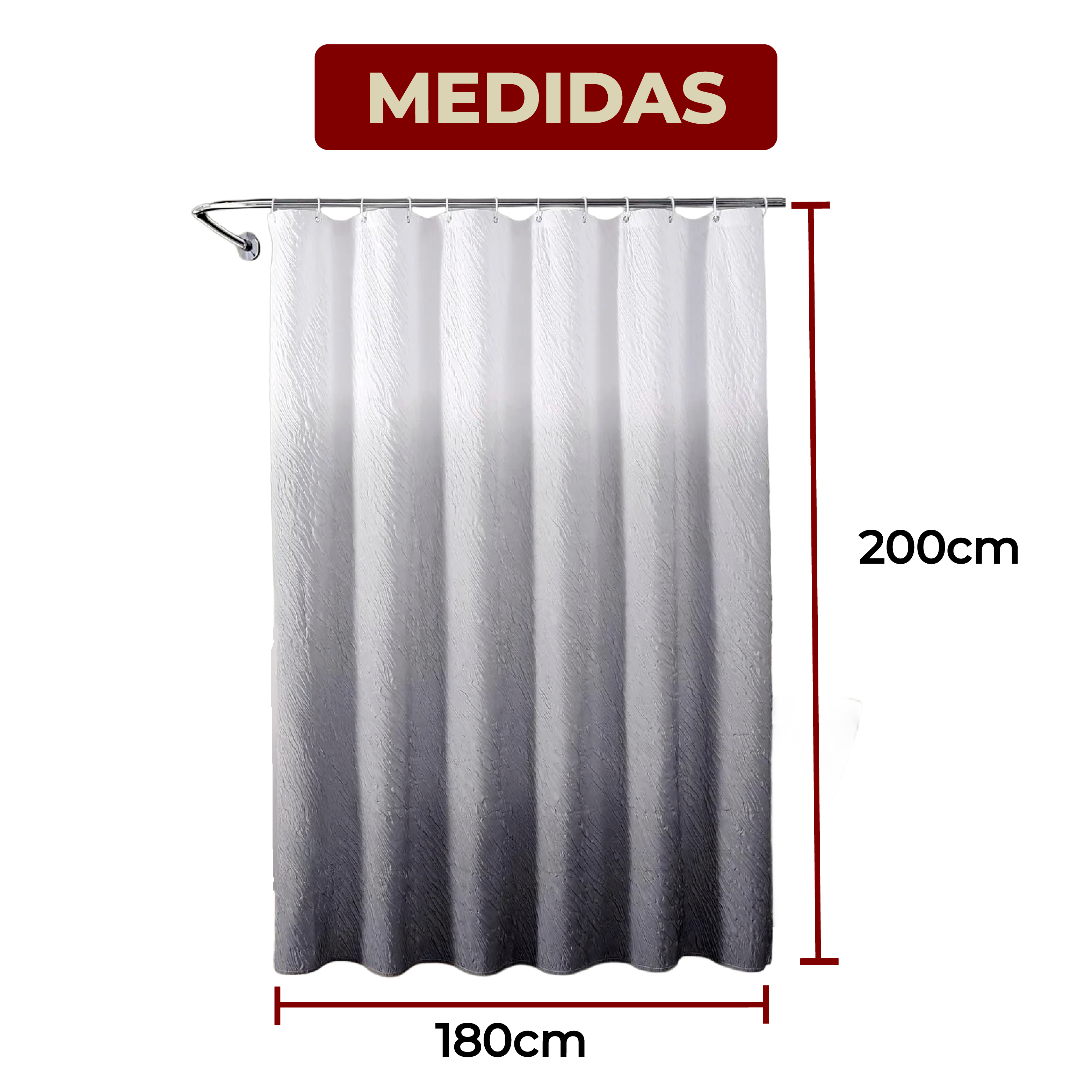 Foto 7 pulgar | Cortina De Baño De Poliéster Premium 180 X 180 Cm Color Gris + Ganchos Acero Inoxidable