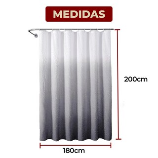 Foto 6 | Cortina De Baño De Poliéster Premium 180 X 180 Cm Color Gris + Ganchos Acero Inoxidable