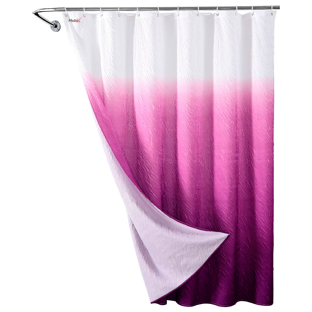 Cortina De Baño De Poliéster Premium 180 X 180 Cm Color Morado + Ganchos Acero Inoxidable