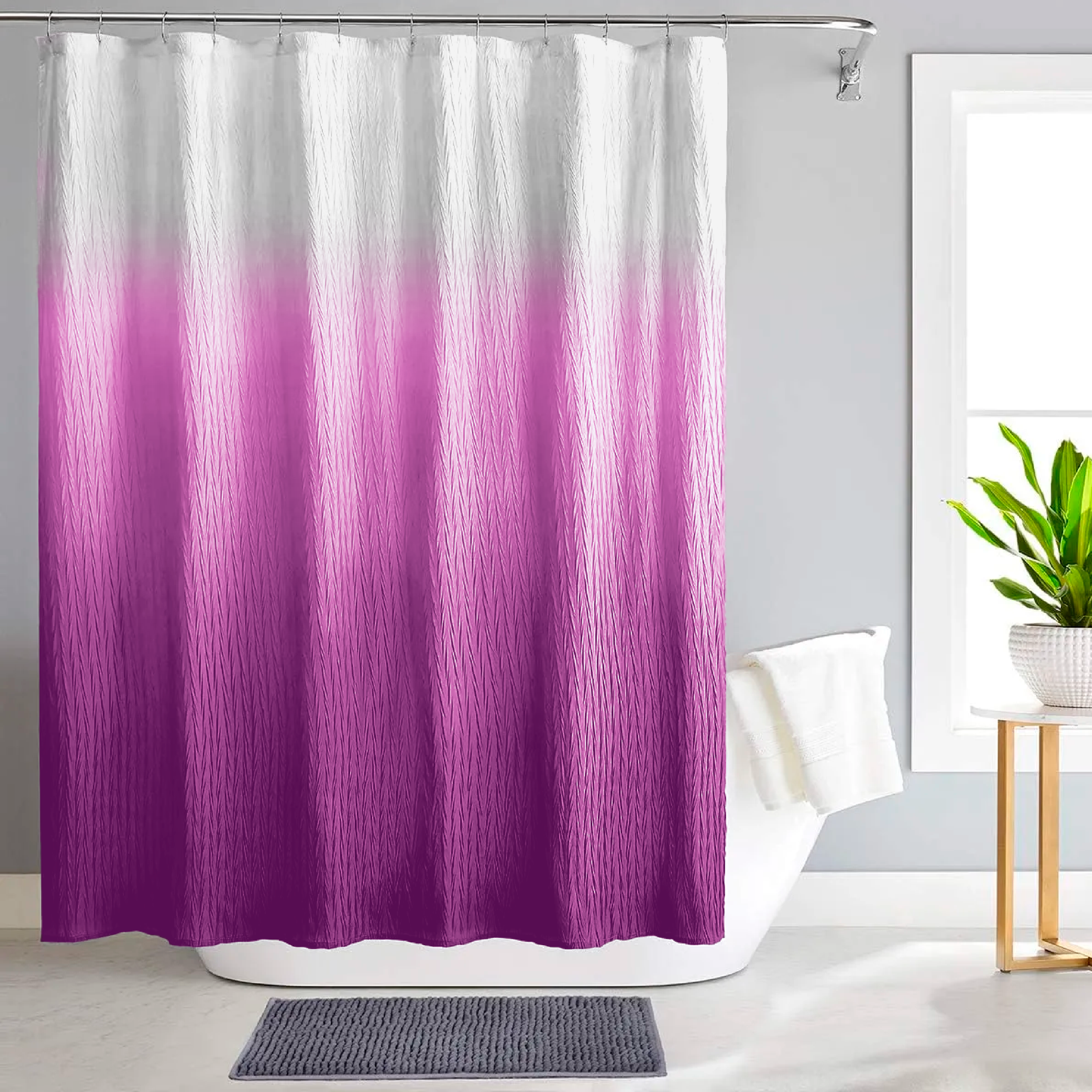 Foto 3 pulgar | Cortina De Baño De Poliéster Premium 180 X 180 Cm Color Morado + Ganchos Acero Inoxidable